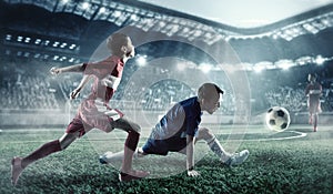Children play soccer. Mixed media