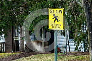 Children at play warning road sign outdoors