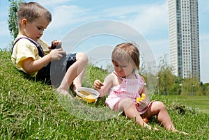 Children played a glade in park