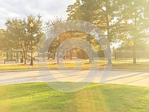 Children playground activities in residential area at sunset