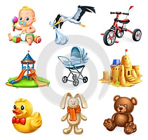 Children playground. Kids and toys. Vector icons set