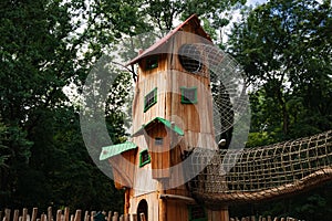 children playground object building wooden tower exterior place in urban park