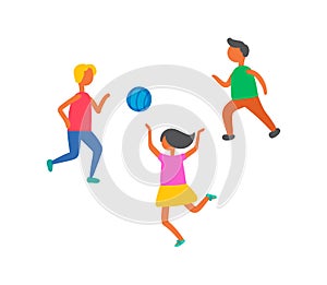 Children Playing in Ball Outdoors Vector Isolated