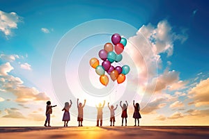 Children Playing Balloons Happiness Friendship Togetherness Concept.