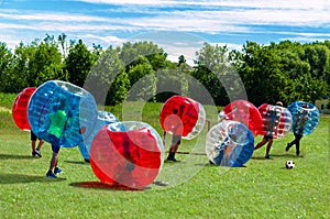 Children playing in Bubble Football