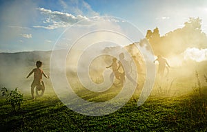 Children playing at countryside in Vietnam