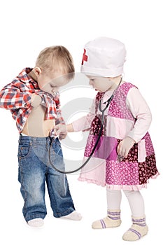 Children are playing doctor with stethoscope