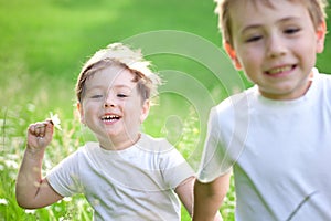 Children playing in field