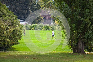 Children playing football in the famous Sempione park in milan