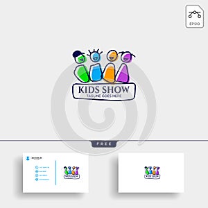 children playing group education logo template illustration