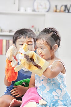 Children playing hand puppet