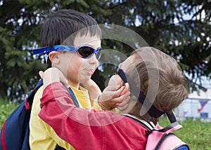 Children playing and hugging