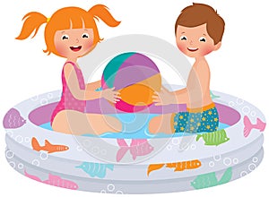 Children playing in inflatable pool