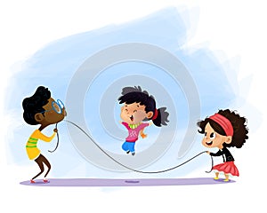 Children playing jumping rope.