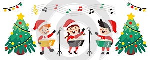 Children Playing Music In Christmas Costume