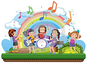 Children playing music at park