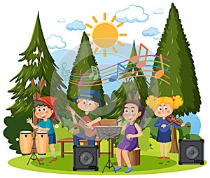 Children playing music at park