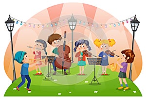 Children playing music at park