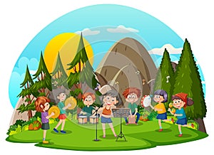 Children playing music at park