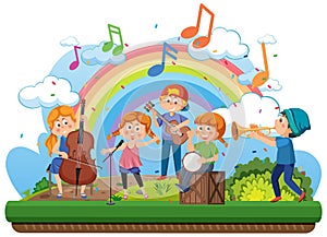 Children playing music at park