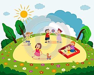 children playing outside on the playground vector illustration