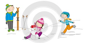Children playing outside in the snow