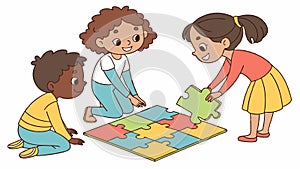 Children Playing Puzzle Pieces Vector, Teamwork and Learning, vector design Generative AI