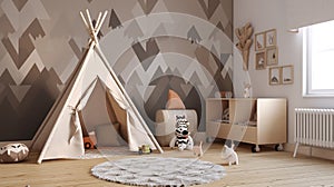 a children playing room mockup with an indian tent, ai generated image