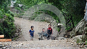 Children playing in Sa Pa valley in Vietnam