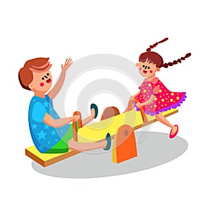 Children Playing On Seesaw Teeterboard Vector Illustration