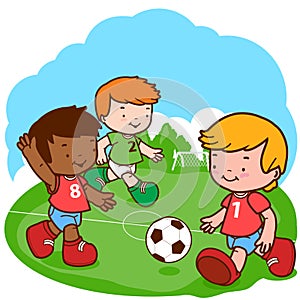 Children playing soccer. Vector illustration