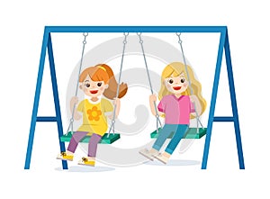 Children playing on swing together.