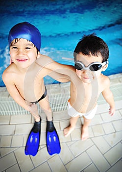 Children at pool, happiness