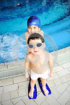 Children at pool, happiness