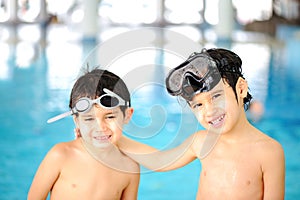 Children at pool, happiness