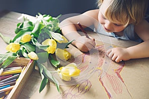 Children prepare for easter. Kids painting easter eggs. Easter background