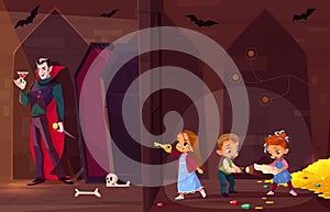 Children in quest escape room cartoon vector photo