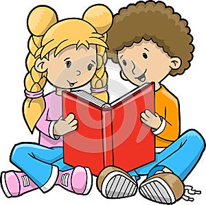 Children Reading Book Vector