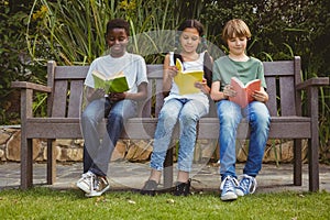 Children reading books at park