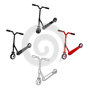 Children red scooter. Transport for children walks.Transport single icon in cartoon,black style vector symbol stock