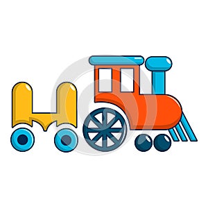 Children ride train icon, cartoon style