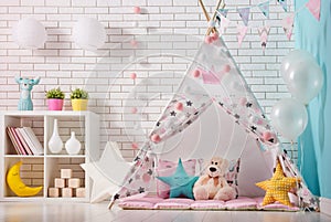 Children room with play tent