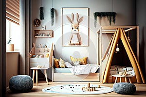 Children room scandinavian interior design. Generative ai