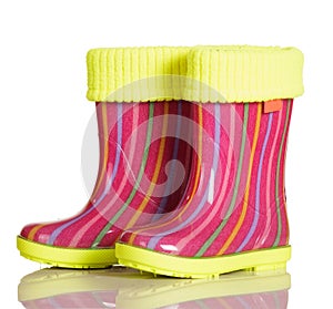 Children rubber boots with fabric inset for walking isolated.
