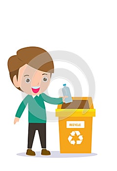Children rubbish for recycling, Illustration of Kids Segregating Trash, recycling trash, Save the World , male recycling photo