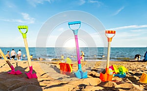 children's beach toys on sunny day