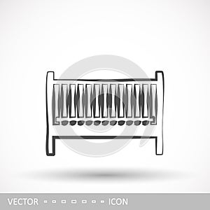 Children`s bed icon in the style of linear design. Furniture design.