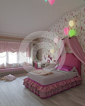 Children`s bedroom in pink color