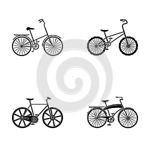 Children`s bicycle and other kinds.Different bicycles set collection icons in black style vector symbol stock