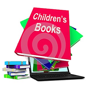 Children's Books Book Stack Laptop Shows Reading For Kids